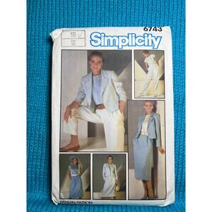 Simplicity 6743 pattern suit blazer top skirt pant 1980s size 10